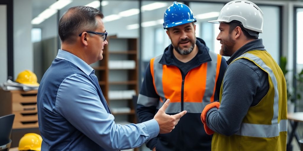 Professional discussing safety with an injured employee.