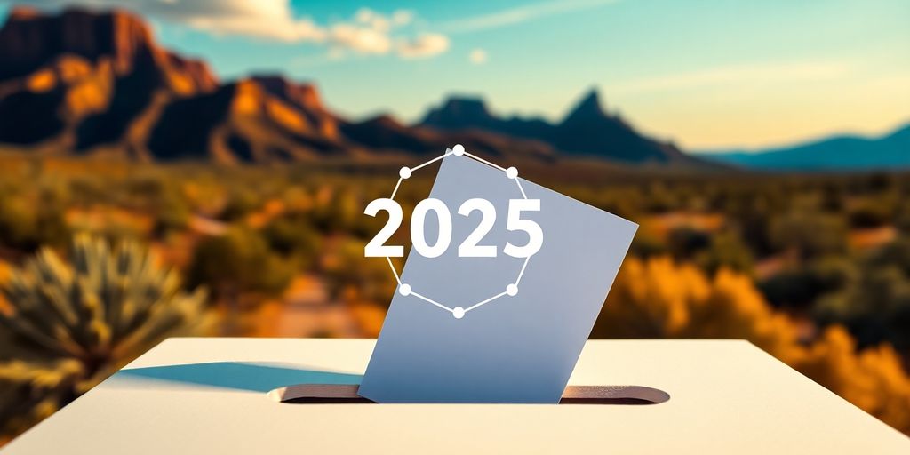 Ballot box with blockchain elements in Arizona setting.